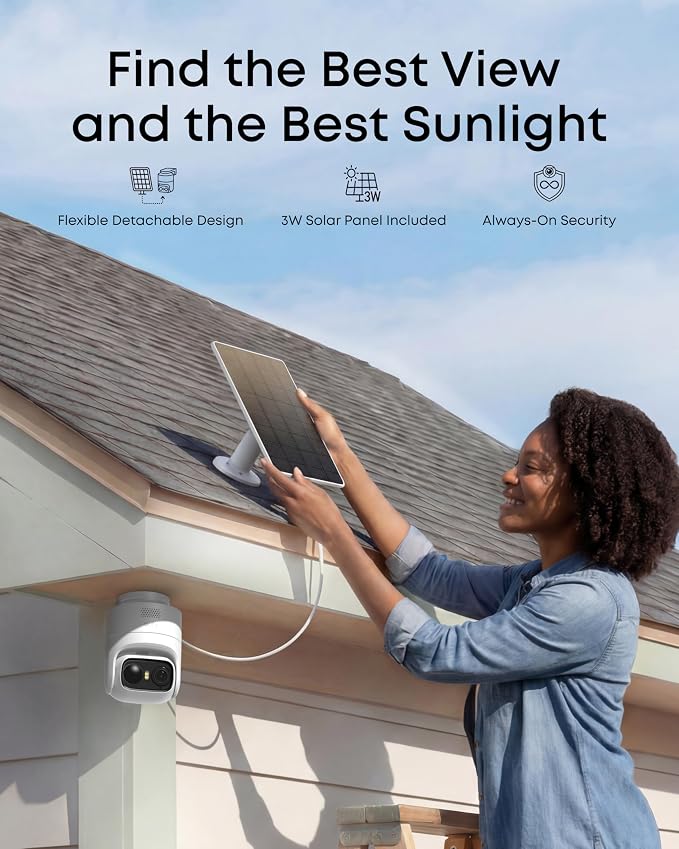 eufy Security eufyCam C37, Security Cameras Wireless Outdoor, 360° Pan & Tilt AI Tracking, 2K Solar Camera, Human/Pet/Vehicle Detection, Flexible Solar Panel, Color Night Vision, No Subscription