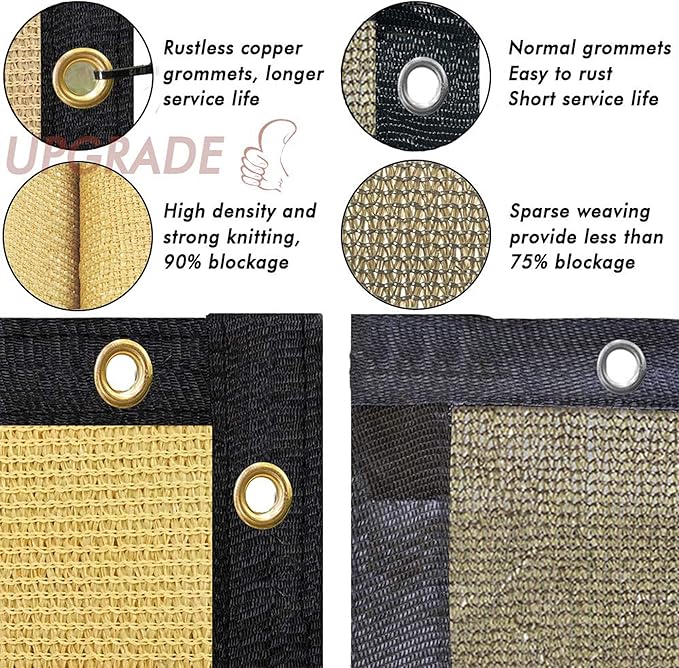 UPGRADE Privacy Fence Screen 6'x70' Sand Outdoor 90% Visibility Blockage 170 GSM Mesh Shade Cover Panels for Backyard,Balcony,Home Decoration with Zip Ties,Customized Avaliable