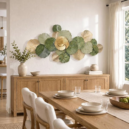 Axioglo 67" Large Wall Decor 3D Lotus Leaf Metal Wall Art for Living Room | 67" x31" metal wall decor with layered metal texture, mounting hardware, two-way display