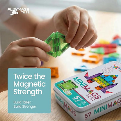 Playmags Mini Magnetic Tiles for Kids 57-Piece Set | Travel Magnetic Blocks | STEM Sensory Educational Toys | Portable Toddler Building Toys | Gift for Boys & Girls Ages 3