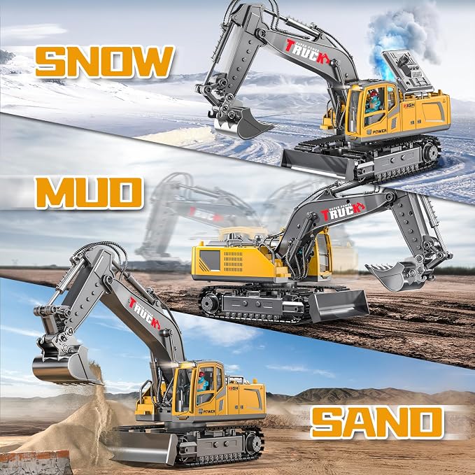 17CH Remote Control Excavator Construction Toy for Boys - 2400mAh RC Excavator Toy with Metal Shovel/Spray/Lights/Sounds, RC Digger Construction Vehicles Toys Excavator Toys Gift for Boys 8-12 Yr Old
