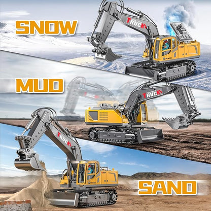 17CH Remote Control Excavator Construction Toy for Boys - 2400mAh RC Excavator Toy with Metal Shovel/Spray/Lights/Sounds, RC Digger Construction Vehicles Toys Excavator Toys Gift for Boys 8-12 Yr Old
