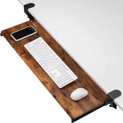 VIVO Vintage Brown Large 34 x 11 in Under Desk Keyboard Tray, MOUNT-KB15EN | Keyboard Tray for Typing, Slide Out Platform, Rustic, Extra Sturdy C-Clamp Mount System, Computer Drawer, Black Frame