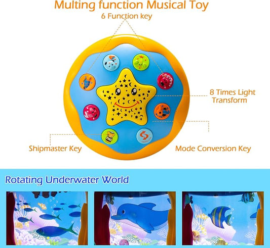 Baby Toys 6 to 12 Months Musical Light Up Tummy Time Infant Toys 3-6 7 8 9 12-18 Months Crawling Ocean Rotating Projector Baby Gifts for 1 2 3 Year Old Boy Girl Birthday Toddlers Kids