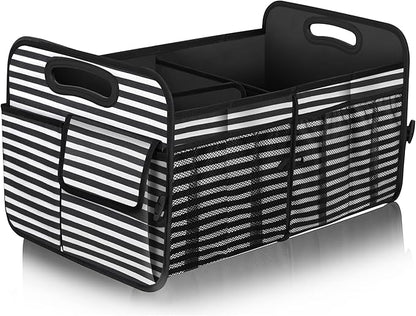 Femuar Car Trunk Organizer,Car Storage Organizer with 72L Large Capacity Waterproof Collapsible and 11 Pockets,Trunk Organizer for Car Suv/Jeep/Sedan, Large Size, Stripe