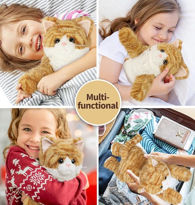 Orange Tabby Cat Stuffed Animals, Microwavable Stuffed Animal Adorable Fluffy Cat Plush for Warmth & Comfort, Heatable & Coolable Lavender Scent Cat Toys, Cute Soft Plushies Cat Gifts for Kids & Adult