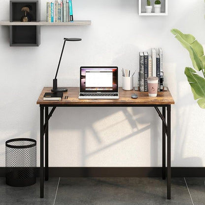 Need Office Computer Desk 39.3 Inch Sturdy Folding Laptop Table Retro | Black Frame Writing Gaming Work Table/Foldable Home Office Desk/Sewing Table, No Assembly Required