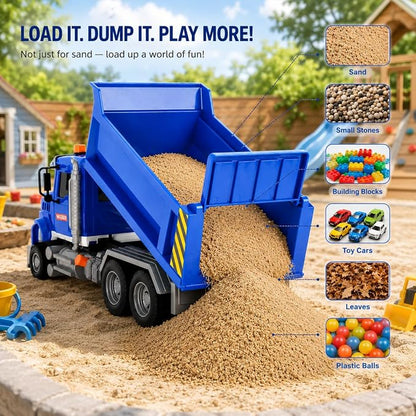 14" Blue Large Dump Truck Toy,Construction Trucks for Boys Girls 3 4 5 6 7 8 Years Old with Lights & Sounds,Holiday and Birthday Gift