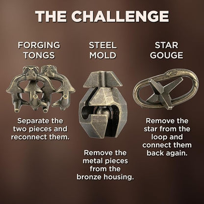 True Genius: Viking Forge - 3 Cast Metal Brainteaser Puzzles, Disentanglement Puzzle, Difficulty Level 3-5, Project Genius, Ages 8+