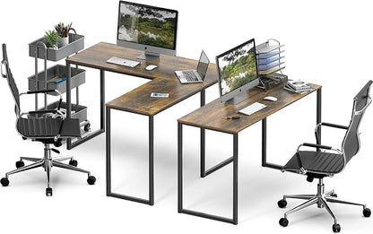 SHW Mission 48 x 48 L-Shape Home Office Computer Desk, Rustic Brown | Reversible Desktop Design