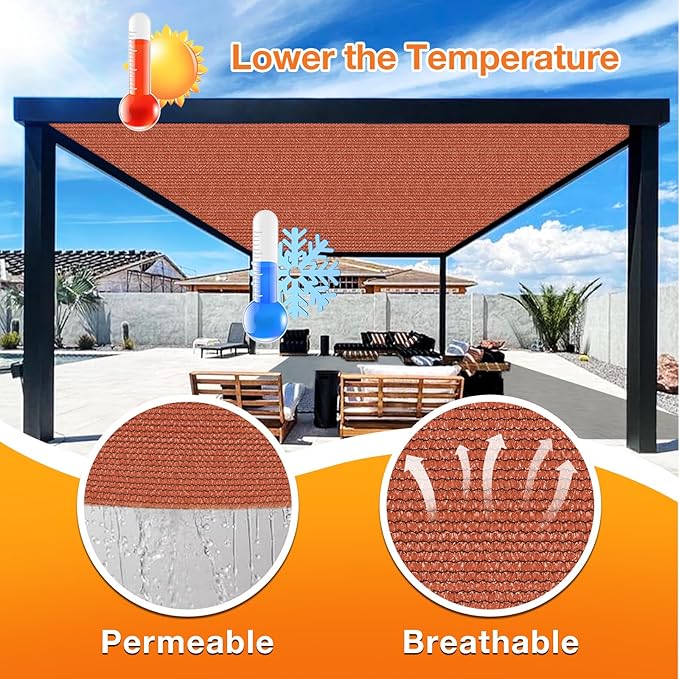 Artpuch 90% Sun Shade Cloth, 9 x 12 FT Pergola Shade Cover Canopy with Grommets, Sun Screen Fabric Tarp for Patio, Outdoor, Garden, Backyard, Rust Red