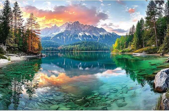 Mountain Lake Landscape 300 Piece Puzzle for Adults Beautiful Sunset Nature Scenery Jigsaw Puzzle with Letters on Back Perfect Family Seniors Game Night Gift