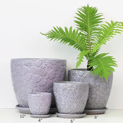 10inch Retro Ceramic Planter with Drainage Hole and Saucer for Multiple Plants, Indoor-Outdoor Garden Pots for Succulent, Orchid, and Flower (Fits Inner Pots Up to 9 Inch, Retro Purple)