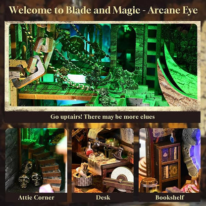 MiniCity Book Nook Kit, DIY Miniature Dollhouse Booknook Kit with Led Light and Dust Cover (Blade and Magic)