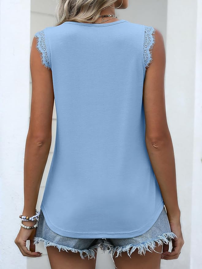 ANRABESS Womens Lace Trim Tank Tops V Neck Sleeveless Shirts 2026 Summer Casual Trendy Dressy Cami Top