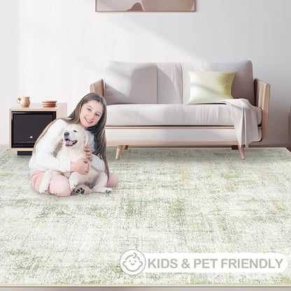 Area Rugs 8x10 Living Room: Washable Rug Modern Abstract Large Rugs Soft Non Slip Neutral Rug Stain Resistant Indoor Carpet for Bedroom Kitchen Dining Room Home Office Rugs(Green Brown,8'x10')