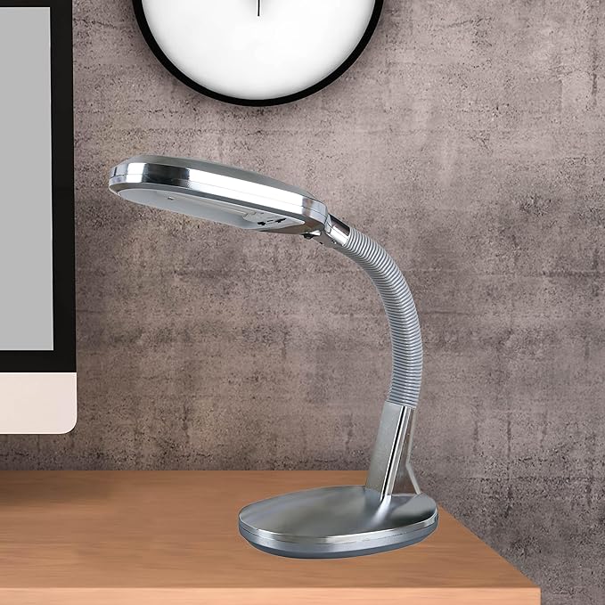 Lavish Home Desk Lamp - Natural Sunlight Lamp with Adjustable Gooseneck - Reading Light for Working, Crafting, Sewing, or Homework (Silver)