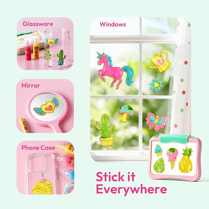 JOVA Klever Kits Gel Art Drawing Board- Window Craft and Stickers, Arts and Crafts for Kids 6 7 8 9 10, Window Clings Making Kits with 2 Tracing Pens and Storage Case, Educational Gifts for Toddler