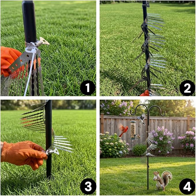 2m Anti-Bird/Squirrel Spikes & Squirrel Proof Baffle for Bird Feeders Pole | For Shepherd's Hooks, Outdoor Fence, Roofs, Tree & Drainpipes. Effectively Deterrent Pigeons, Raccoons, Snakes, Mice & Cats