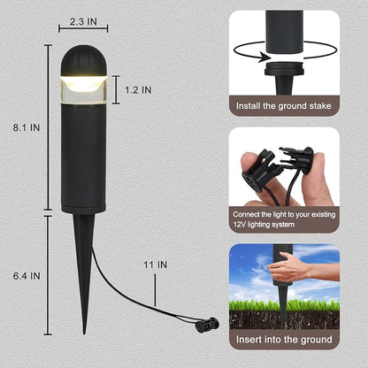 Low Voltage Landscape Lighting, 2W 200LM 12V LED Bollard Lights Outdoor Waterproof with Connectors, Aluminum Housing Driveway Pathway Walkway lights 3000K Warm White, ETL UL CSA Listed, 8 Pack