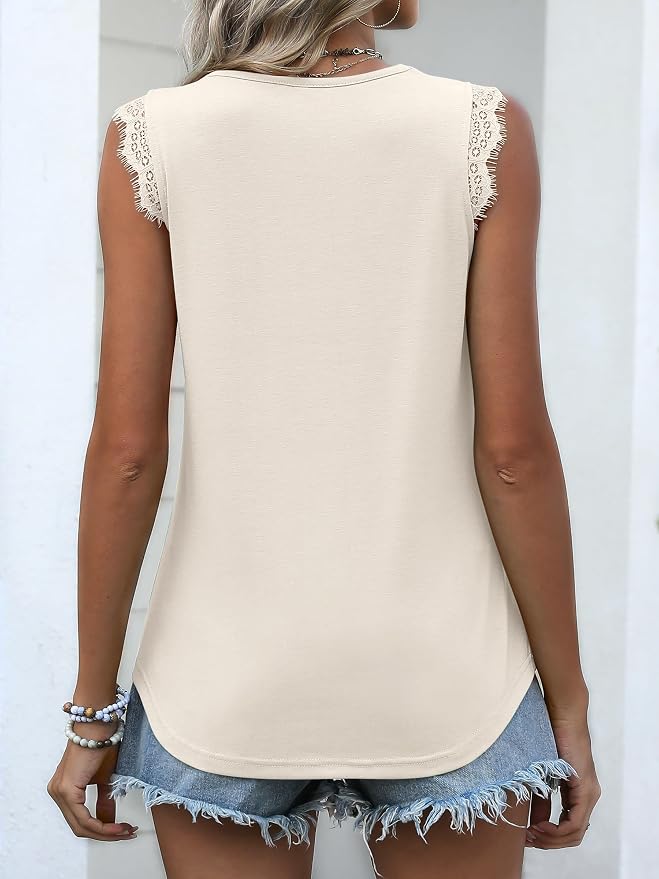 ANRABESS Womens Lace Trim Tank Tops V Neck Sleeveless Shirts 2026 Summer Casual Trendy Dressy Cami Top