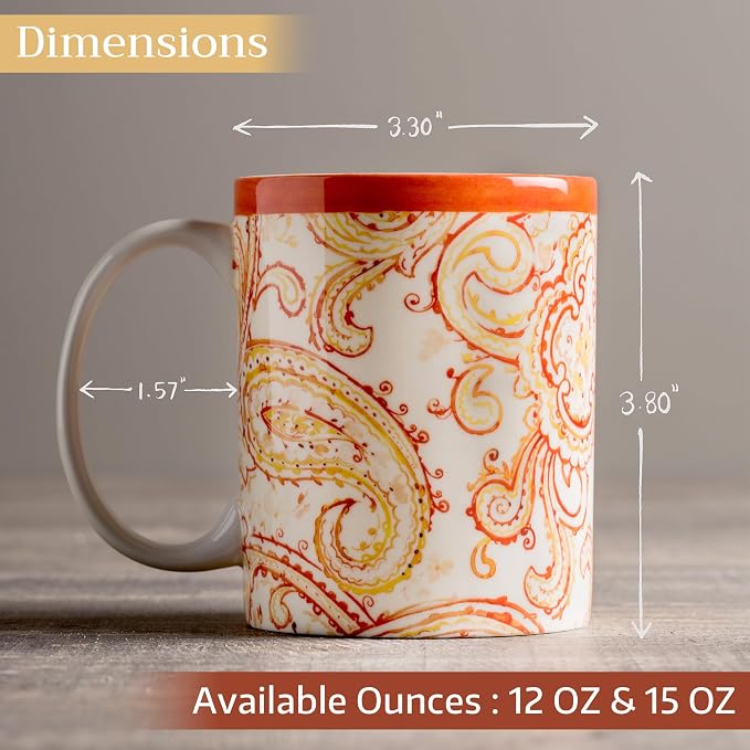 Maison d' Hermine Coffee Mug with Handles Tea Cups (15 Ounce, Pack of 1) | Fine Bone China Coffee Mugs for Hot Beverages Cappuccino Latte Home Hotel Spring Summer -Palatial Paisley - Paisley Autumn