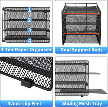 OPNICE 4-Tier Paper Organizer Letter Tray, Desk Organizers and Accessories, Office Desk Accessories, Desktop File Organizer for Office, Home or School, Black