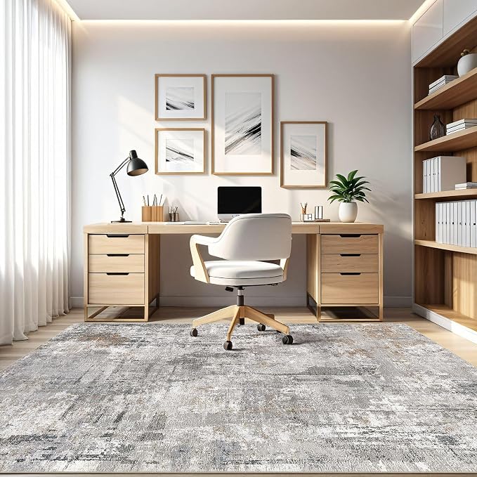 12x15 Area Rug Living Room: Washable Large Abstract Modern Soft Rugs Stain Resistant Indoor Floor Non Slip Accent Carpet for Bedroom Nursery Playroom Office Dining Room Dorm Home House- Gray Rust