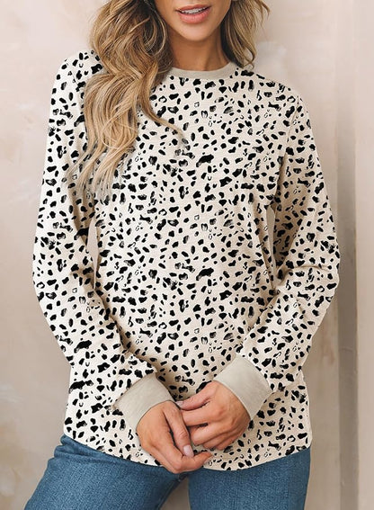 EVALESS Womens Crewneck Long Sleeve Tops Casual Polka Dots Tops Fall 2026 Tshirts Shirts