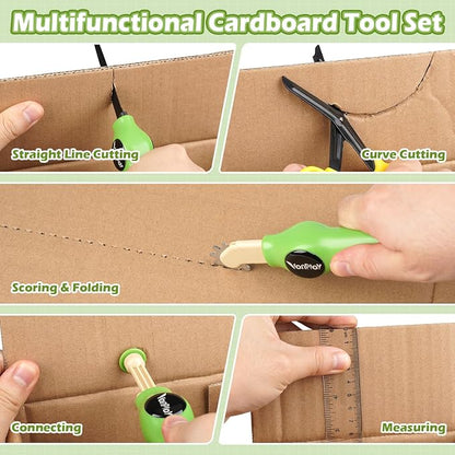 Vanplay Cardboard Cutter for Kids - Cardboard Tools for Kids, Cardboard Cutting Tool Set with Fold-Roller & Gloves, STEM Educational Construction Toys Gift for 5-9 Year Old Boys Girls