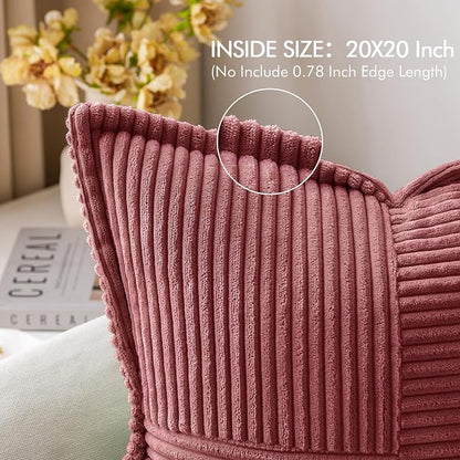 MIULEE Decorative Throw Pillow Covers for Couch Bed Livingroom 20x20 Inch Set of 2 Cranberry Red Boho Accent Throw Pllows Broadside Striped Patchwork Soft Corduroy Pillowcases