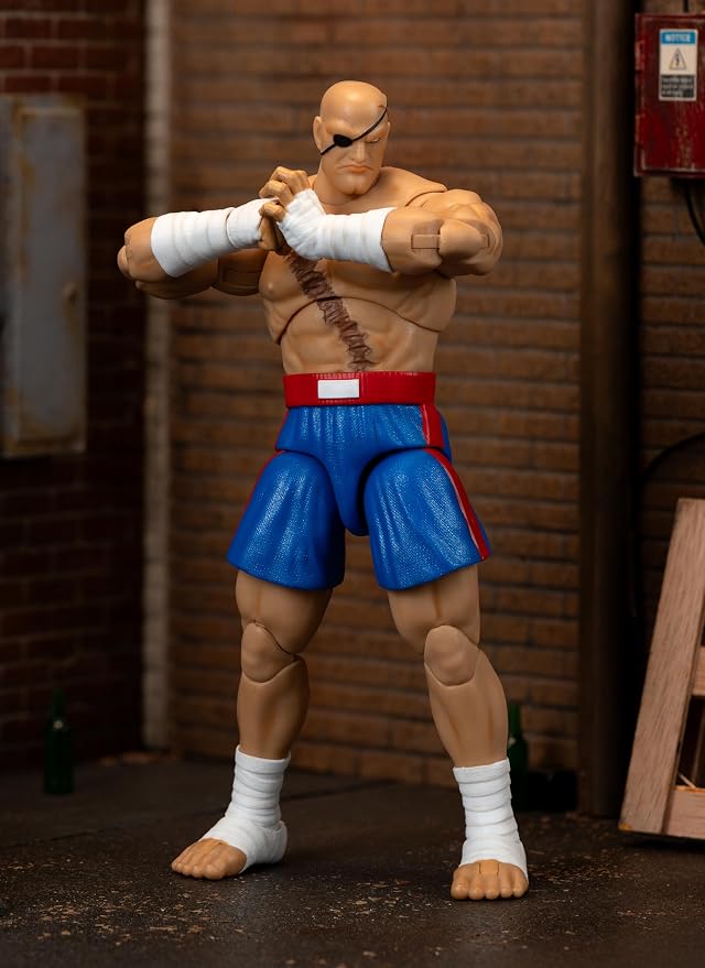 Jada Street Fighter II Sagat Deluxe 1:12 Scale Action Figure - Highly Articulated, Tiger Shot Accessory & Stand, 7.6" Tall