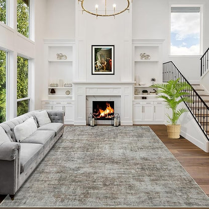 4x6 Area Rugs Washable Rug: Modern Abstract Living Room Rug Soft Anti-Skid Thin Carpet Indoor Floor Non-Shedding Carpets for Bedroom Dining Room Farmhouse Nursery Home Office Brown Black