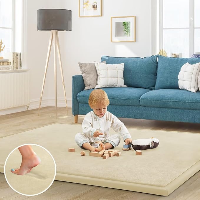 Baby Play Mat for Floor Nursery Rug Muscle Mat Area Rug Playroom Rug 39"x59" Playpen Mat Elastic Foam 1.3" Thick Crawling Mat for Babies,Toddlers, Infants, Kids,Light Beige
