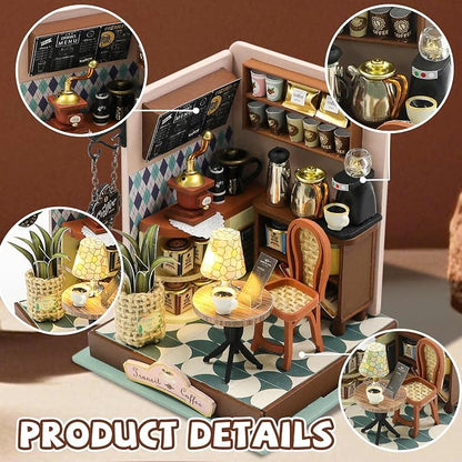 Kisoy DIY Miniature House Kit, Tiny House Building Kit with Furniture and LED Light for Adults and Teens, DIY Mini House Craft Kit, Decorations/Gifts for Family and Friends (Meet Cafe)