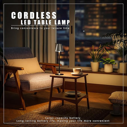 Modern LED CordlessTable Lamp,4000mAh Rechargeable Battery Desk lamp,3 Level Brightness Night Light, Metal Shell,Minimalist Design, for Couple Dinner/Coffee Table/Restaurant/Bedroom(Sliver&Black)