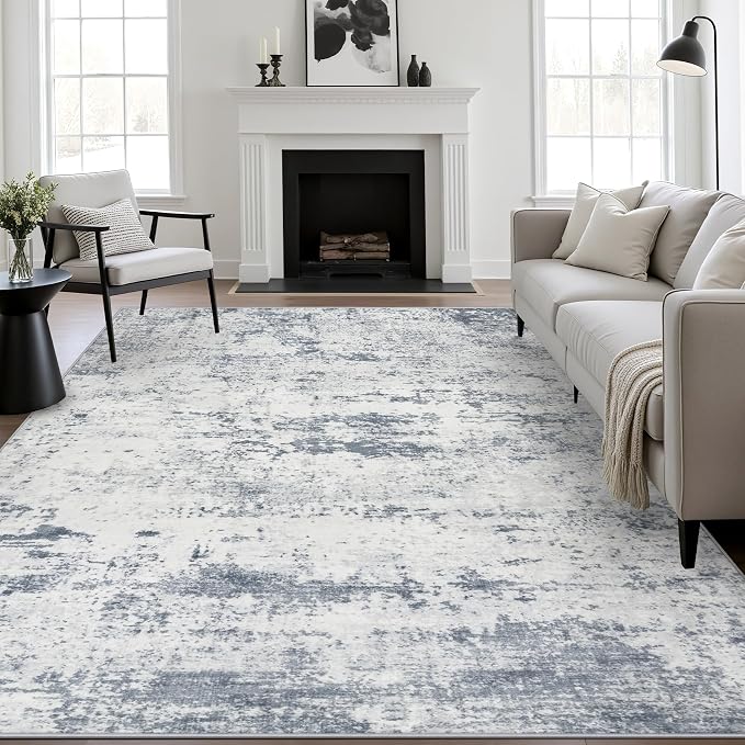 4x6 Area Rug Living Room Rug: Washable Modern Abstract Soft Thin Rug Indoor Floor No Slip Carpet for Bedroom Dining Room Farmhouse Nursery Home Office - Blue Grey