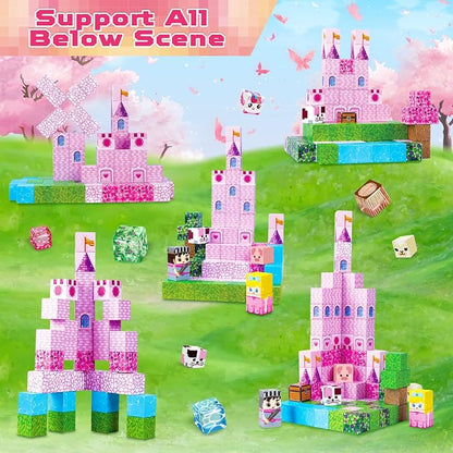 Magnetic Blocks - 100PCS Pink Princess Castle Magnetic Building Blocks, 3D Magnet Cubes for Girls, STEM Construction Toy for Kids Ages 3-12, Princess Toys for Kids Birthday Gifts