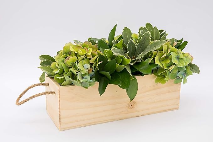 Wooden Planter Box with Handle, Rose Wood, Plastic Liner l Garden Decor l Restaurant and Wedding Decorations l Wedding Bouquets, Table Centerpiece, 12 x 4 Inches, (12x4 w Handle Set of 4, Rose Wood)
