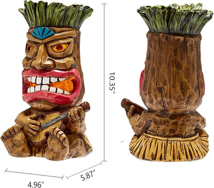 Solar Tiki Statue Outdoor Decor-Garden Guitar Tiki Statues-Tiki Bar Decorations for Outdoor Patio Yard Lawn Balcony Bar Party,Waterproof Garden Sculpture 10.35 Inch Tall