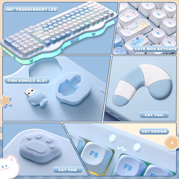 YUNZII C98 Cute Cake Wireless Mechanical Keyboard(Blue, Candy Switch) | 99 Keys with Number Pad, Hot Swap, PBT MOA Keycaps, BT5.0/2.4G/USB-C, Gasket Mount, Custom RGB Backlit for Win/Mac