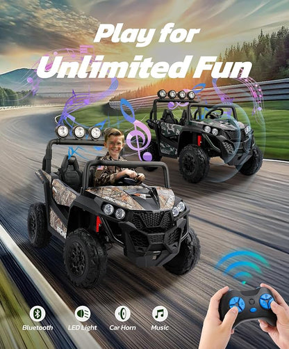 ELEMARA 2 Seater 24V Ride on Toys for Big Kids,4x4 All-Terrain Electric Vehicle,car Activities for Kids,car for Toddlers W/Parents Control,Wide Seat,Soft Start,Bluetooth,LED Light,Camouflage Black