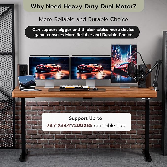 Heavy-Duty Dual Motor Standing Desk Frame Adjustable Height Sit Stand Desk Leg for Home and Office DIY (Black Frame Only)