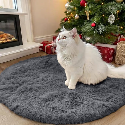 OLANLY Grey Round Rugs for Bedroom - Machine Washable, 3 ft Circle Area Rugs for Living Room, Soft and Fluffy Shaggy Carpet for Teen Girls and Boys, Nursery Rooms, Dorms, Home Decor Aesthetic