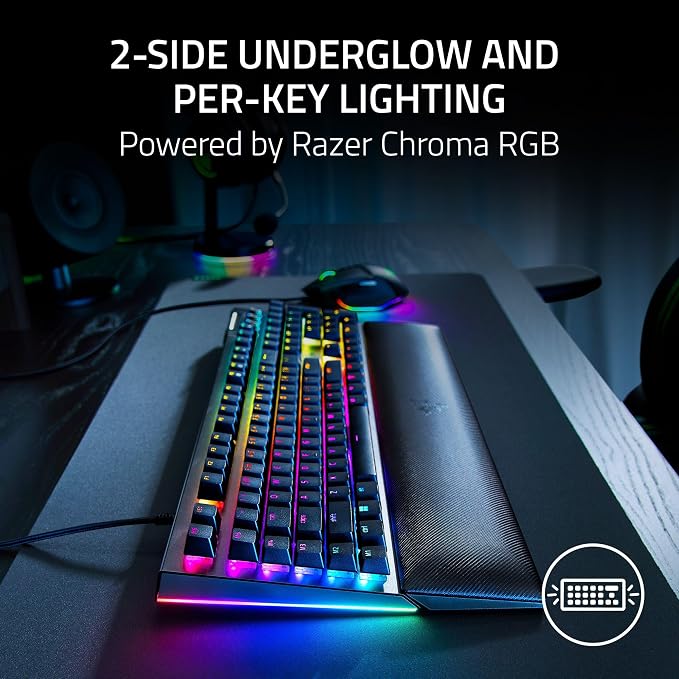 Razer BlackWidow V4 Mechanical Gaming Keyboard, Green Switches | Tactile & Clicky Switches, Chroma RGB, 6 Dedicated Macro Keys, Magnetic Wrist Rest, Doubleshot ABS Keycaps, Snap Tap