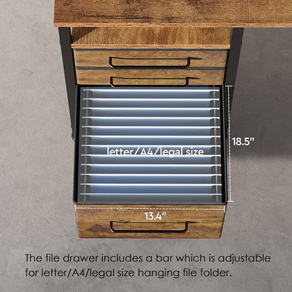 Maihail Small Desk with Drawers, Office Desk with Storage Shelves, Brown2 | 47 Inch Desktop, Metal Frame, 3 Fabric Drawers, Storage Shelves, Computer & Writing Desk, Office Gaming Workstation
