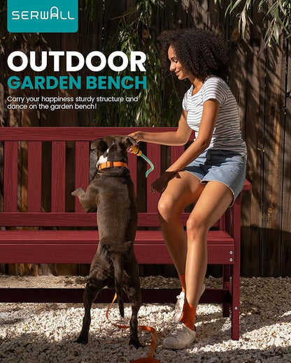 SERWALL Outdoor Bench, HDPE Outdoor Benches Weatherproof, 2-Person Garden Bench with 660 lbs Weight Capacity, Patio Benches for Outdoors, Garden, Porch, Backyard and Park, Red, 6 Pack