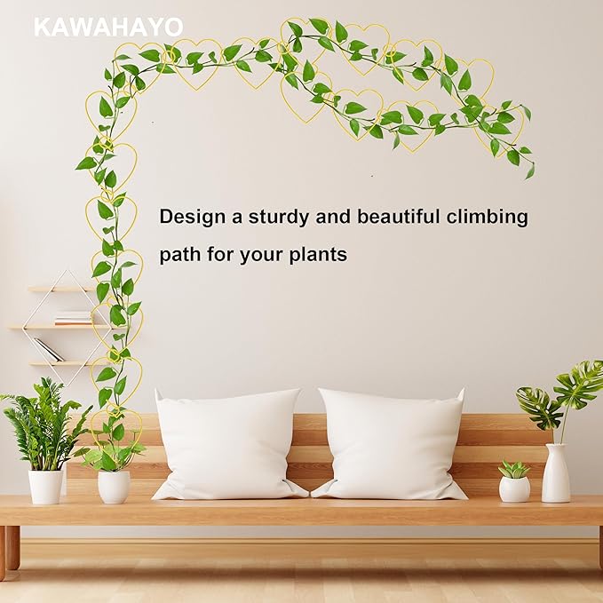 20 Pcs Chain Trellis for Climbing Plants Indoor Outdoor, Plant Trellis, Garden Plant Wall Trellis, Vine Support Houseplant Accessories for Monstera, Pothos, Ivy, Climbing Plants (Gold Heart)