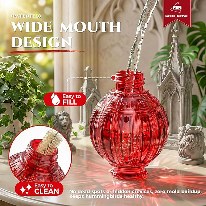 2 Pack Glass Hummingbird Feeder for Outdoors Hanging, Bird Nectar Feeder with Perch & 5 Flower Feeding Ports, 26 Oz Leak Proof for Outside Garden Decor Backyard, Gifts for Women Mom, Red