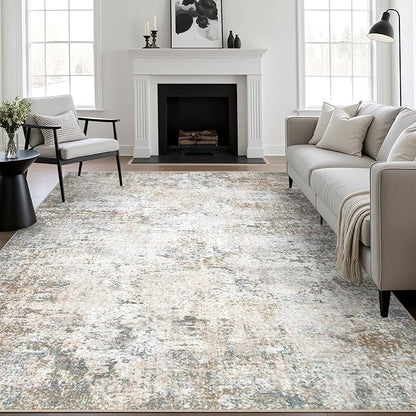 5x8 Area Rug Living Room Rug: Washable Modern Abstract Soft Thin Rug Indoor Floor No Slip Stain Resistant Carpet for Bedroom Dining Room Farmhouse Nursery Home Office - Brown Grey